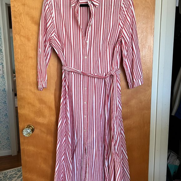 Vertical Red Stripe A-Line Cotton Spring & Summer Dress // H&M Women's Size 14 - Picture 5 of 5